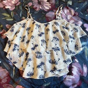 White Palm tree layered summer crop top/ tank top.